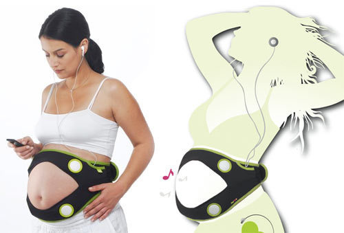 这套名叫Advanced Pregnancy Sound System的系统，能提供安全性的聆听环境。这套音乐系统，有四个喇叭，分别接在孕妇的肚子四周，看来好像很专业，也可以利用3.5mm耳机，让妈妈分享宝宝听的音乐。至于音乐播放的载体，只要像iPod这类PMP就可以使用，甚至手机也行，售价129美元。