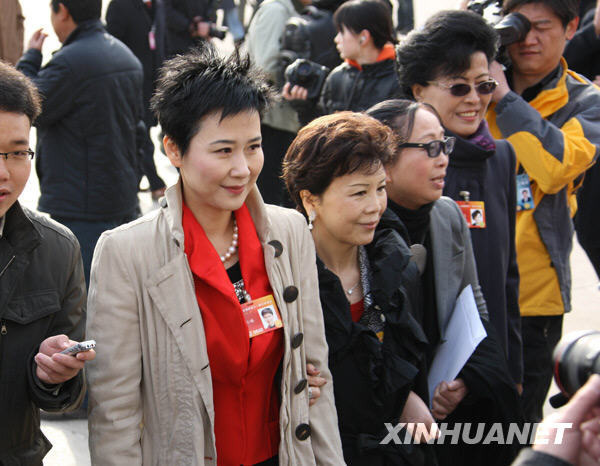 全国政协委员李小琳在人民大会堂外接受