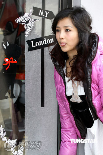 何洁游逛胡同心情大好 遇猫咪爱心泛滥【图】