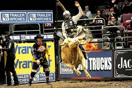 组图:美国骑牛大赛精彩上演 孩童骑羊笑翻人