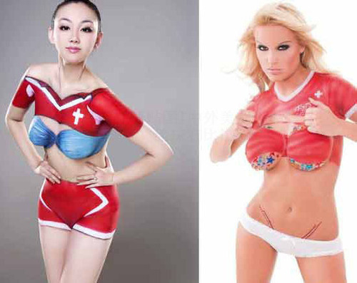 中外<em>美女人体</em>彩绘球衣比拼 足球宝贝助世界杯