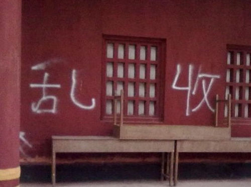 学生抗议学校补课收费 校史馆遭恶意喷漆(组图