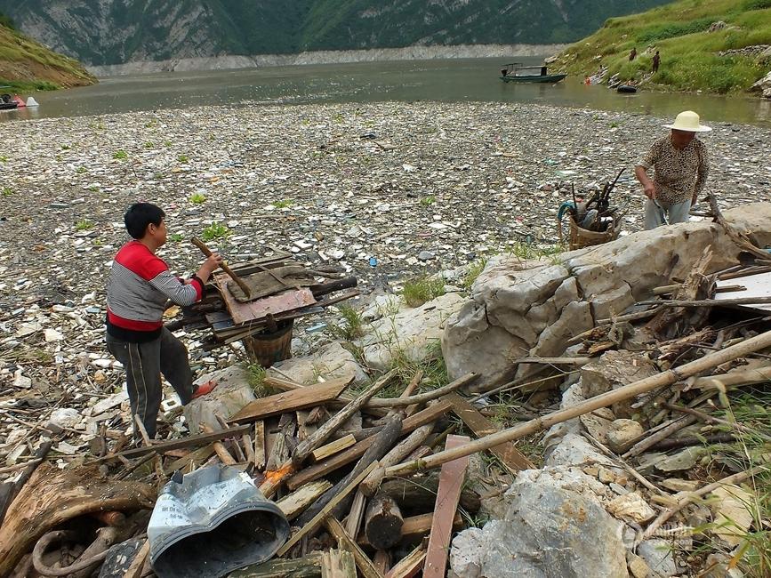 长江三峡水库部分水湾漂浮垃圾聚集