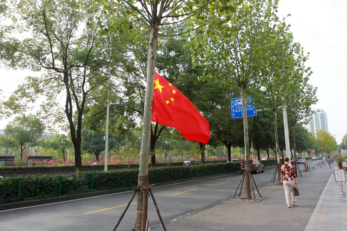 武汉街头国旗酷似"降半旗"