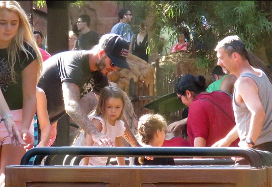 小贝夫妇秀恩爱 携子女逛迪士尼 小七不愿下地