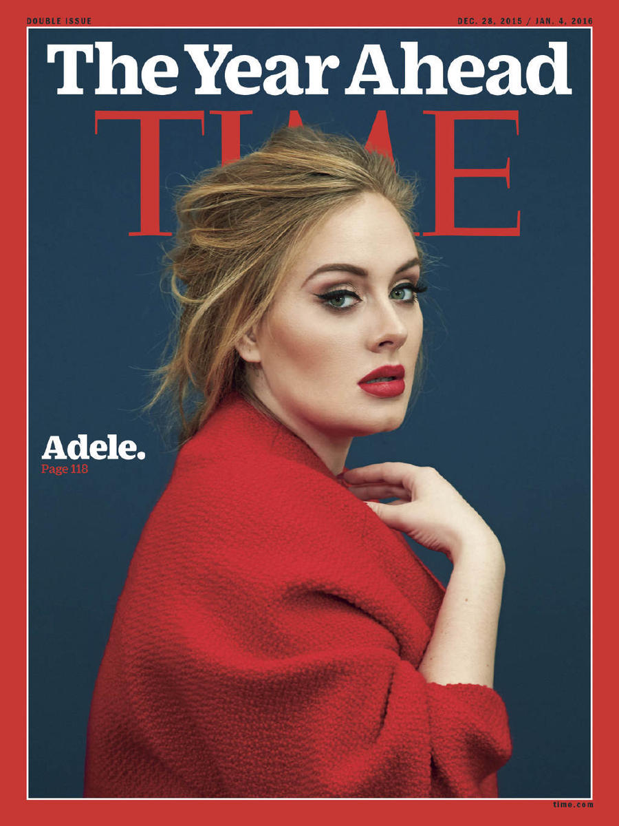 阿黛尔登《时代》杂志封面 一身红衣精致贵气