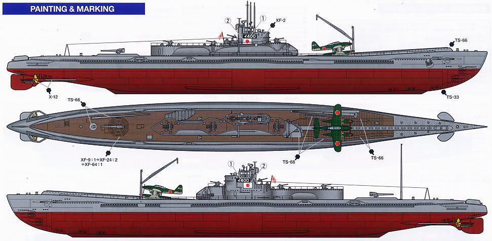 日本伊-400型大型载机潜艇侧视图.(鸣谢鼎盛论坛网友:uri)