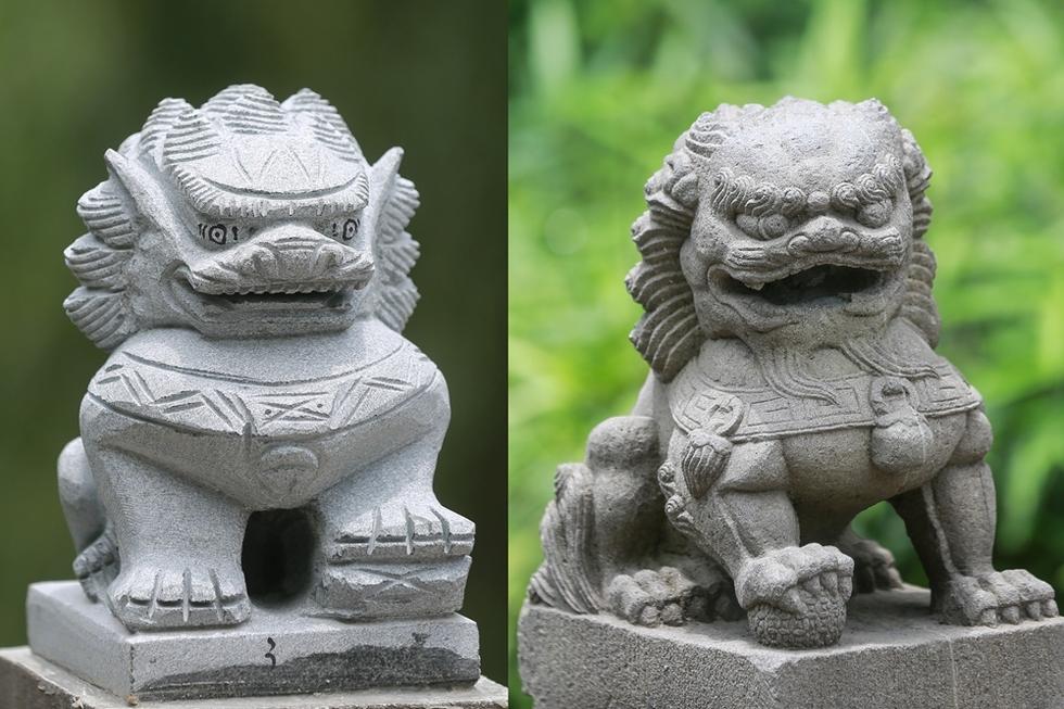 杭州中东河现画眼线的石狮子 网友吐槽长得像凤姐
