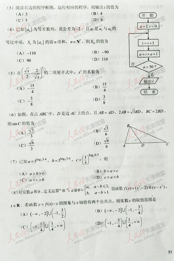 2011高考数学理科试题(天津卷)