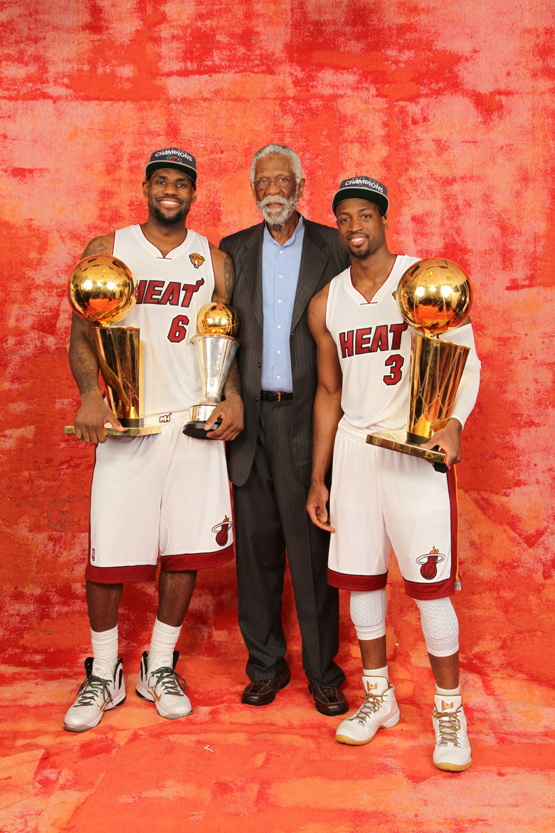 高清:热火夺冠媒体照 詹皇韦德兄弟笑傲联盟