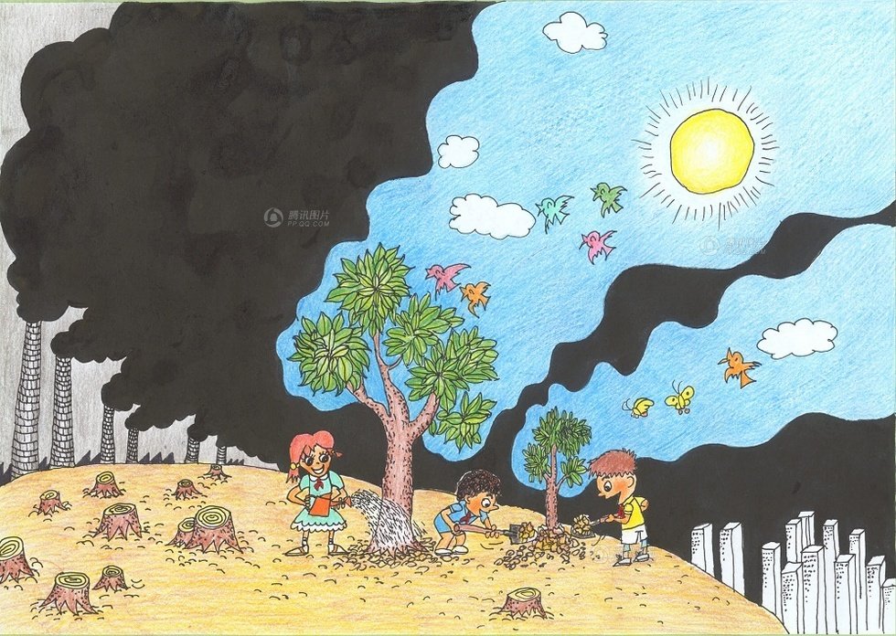 组图:儿童绘画作品呼吁保护环境