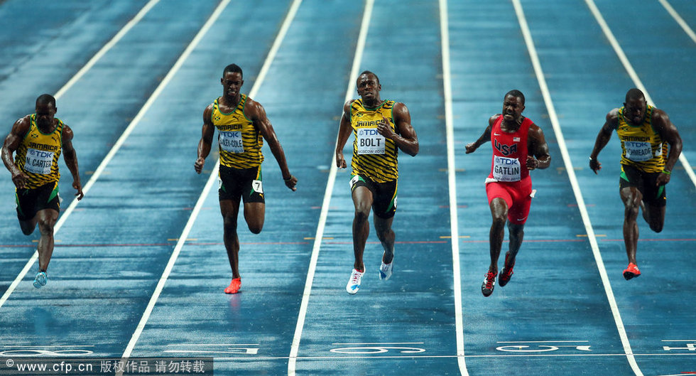 高清:世锦赛百米大战 博尔特逆转加特林夺冠-牙