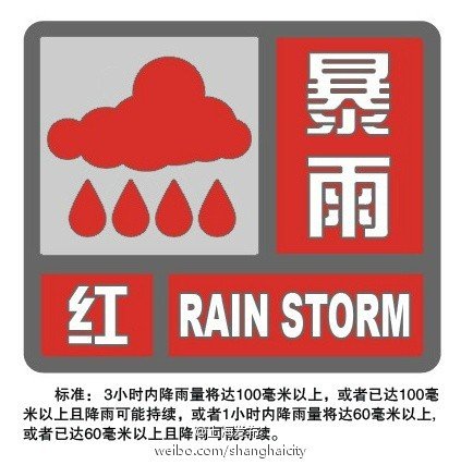 上海暴雨橙色预警信号升级为暴雨红色预警信号