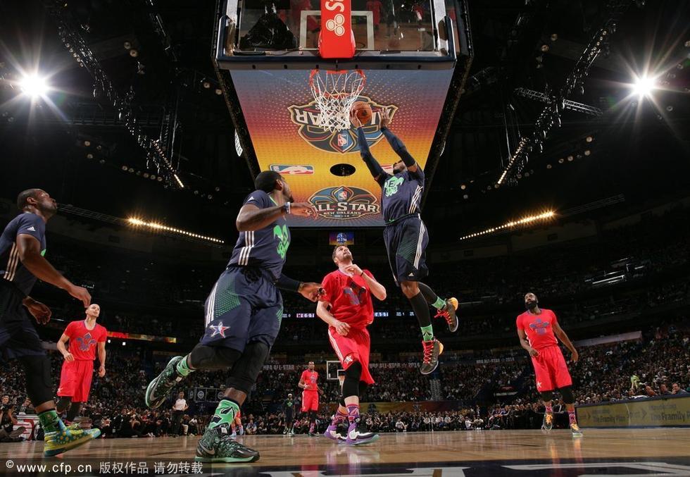 7日,2014NBA全明星周末压轴大戏\"东西部明星赛\"上演,在格里
