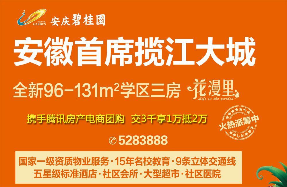 安庆碧桂园全新组团花漫里96-131㎡学区三房