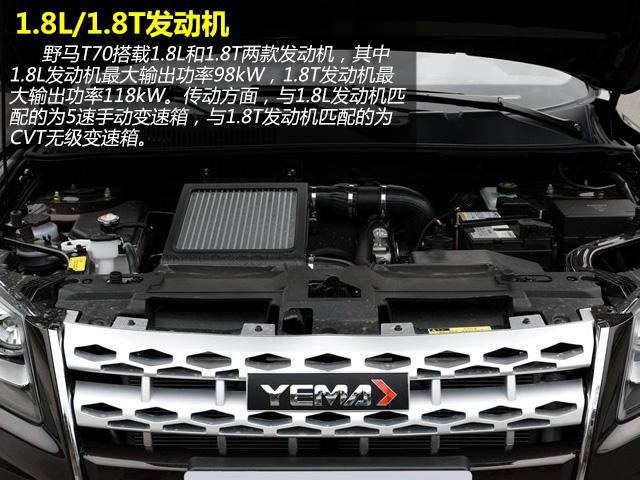野马t70搭载1.8l和1.8t两款发动机,其中1.8l发动机最大输出功高清图片