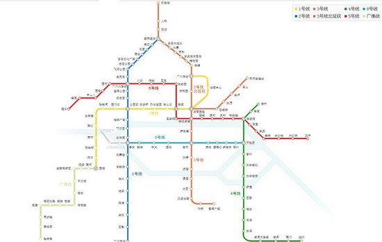 上图为广州地铁线路图