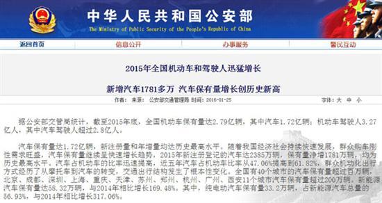 公安部交管局：新能源车保有量达58.32万辆