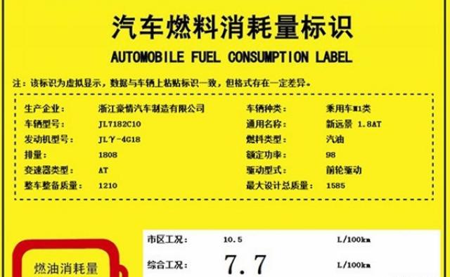 新远景增加1.8L自动挡新车型 油耗信息曝光