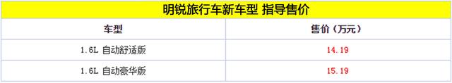 明锐旅行车1.6L自动挡上市 售14.19万元起