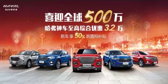 喜迎全球500万 哈弗神车至高综合优惠3.2万 新车享50%购置税补贴