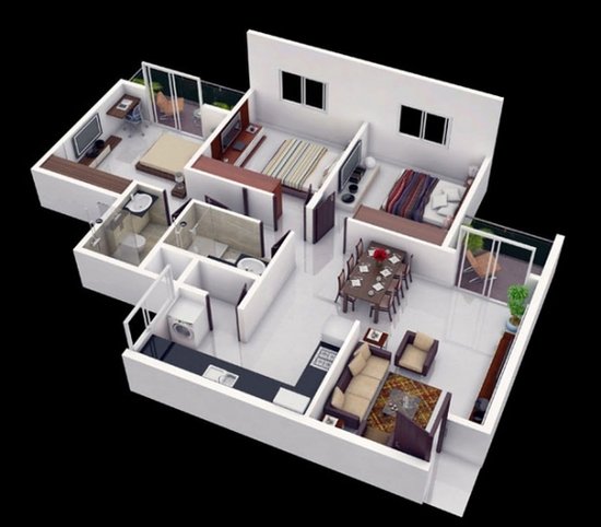 三居室空间3D平面图 来挑选您的理想型啦_频