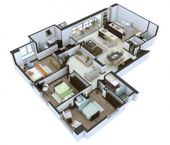 三居室空间3d平面图 来挑选您的理想型啦