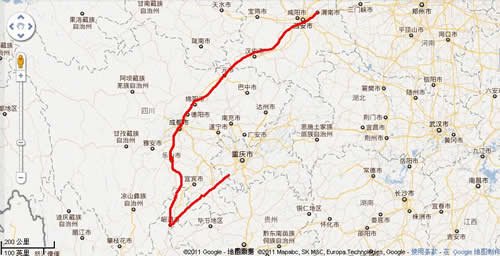 卡和一张地图,上面用一根红线将陕西省渭南市
