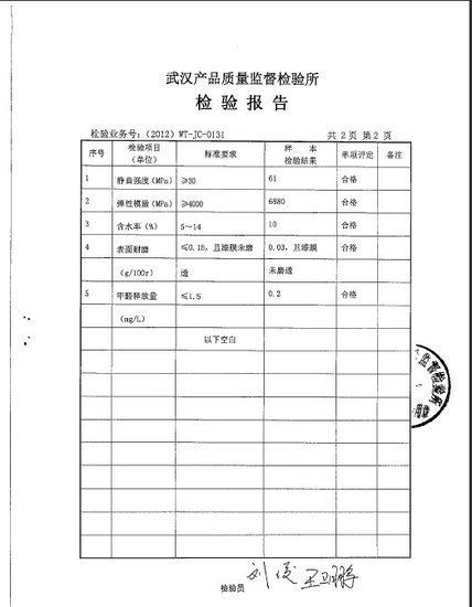 万科公布安信地板检测报告:甲醛释放量低于国