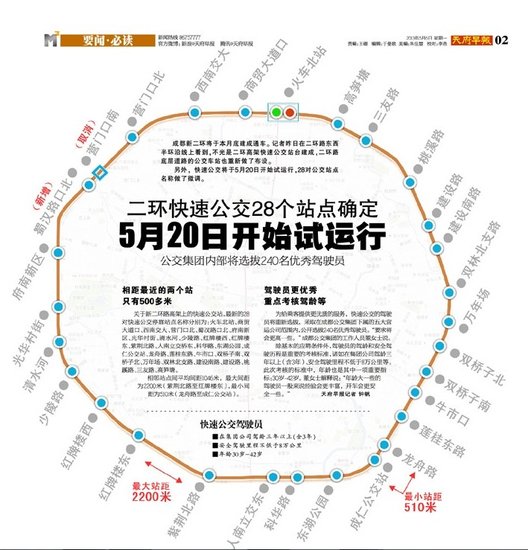 成都二环快速公交站点确定 20日开始试运行(图