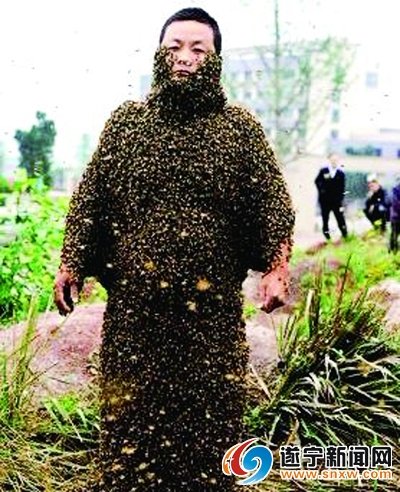 遂宁人穿蜂衣促销 30万只蜜蜂爬满全身