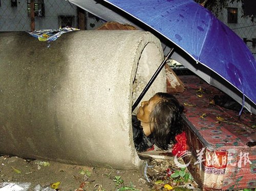 老太蜗居路边水泥管奄奄一息 路人发救援行动(图)_大成网_腾讯网
