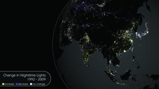 全球夜间灯光显示成都是中国中西部最耀眼区域
