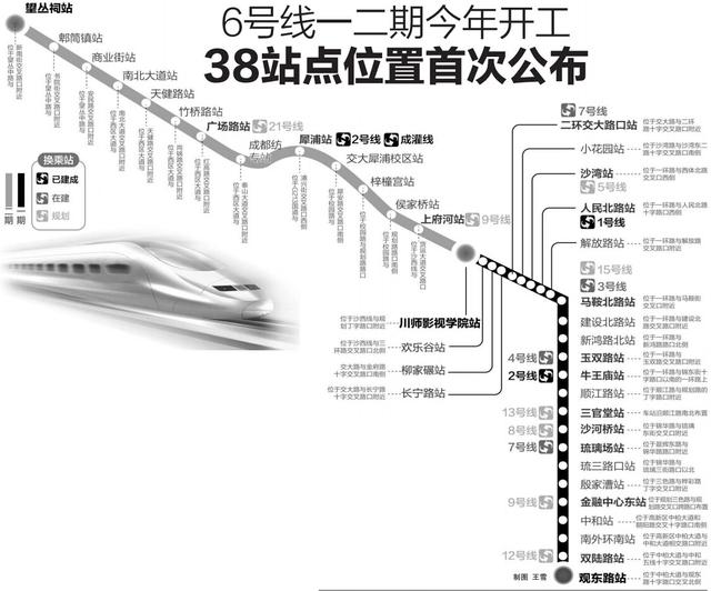 成都地铁6号线一二期今年开工 38站点位置首次