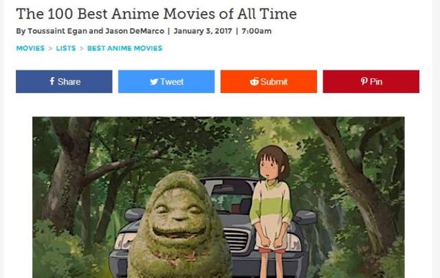 没有《君名》？美媒评日本最优秀动画电影TOP100