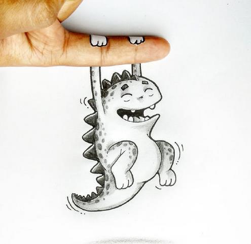 快被萌翻了！漫画家与笔下小恐龙的互动好可爱