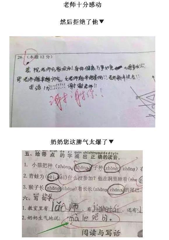 这些小学生的爆笑试卷答案 班主任看了想打人