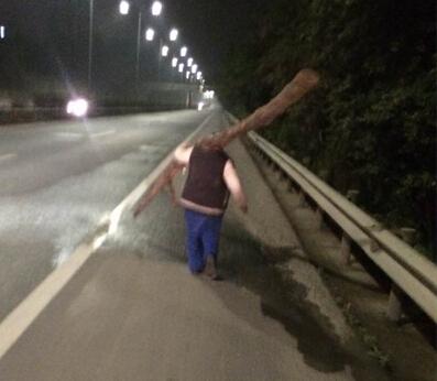 痴呆老人凌晨扛棍步行上高速 