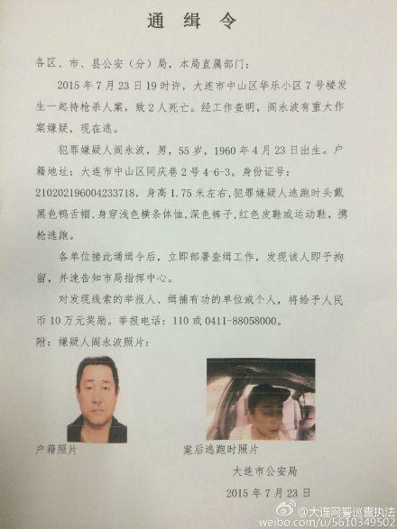 大连<em>1男</em>1<em>女</em>在小区内遭枪杀 警方悬赏<em>10</em>万缉凶