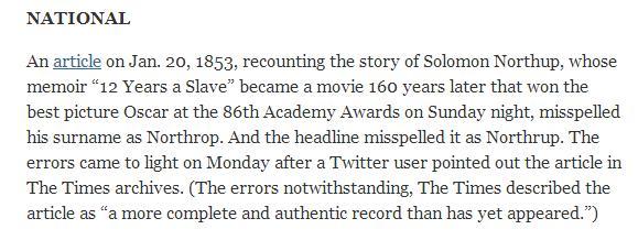 《纽约时报》为160多年前拼写错误发表更正声