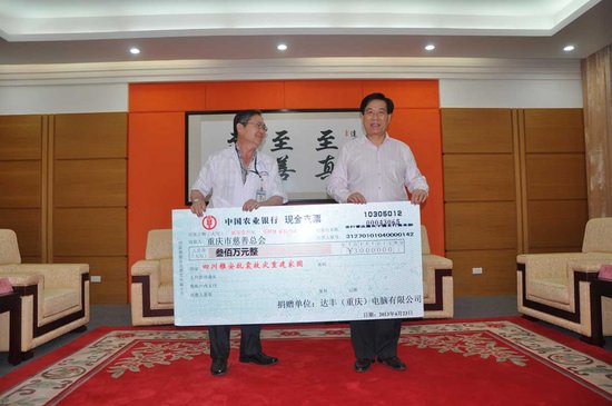 达丰(重庆)电脑为雅安灾区捐300万