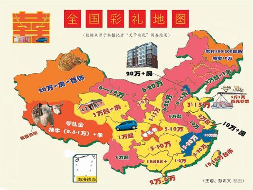 中国彩礼地图出炉 重庆“零礼金”