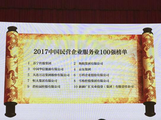 苏宁位列2017年中国民企500强第二 领跑服务