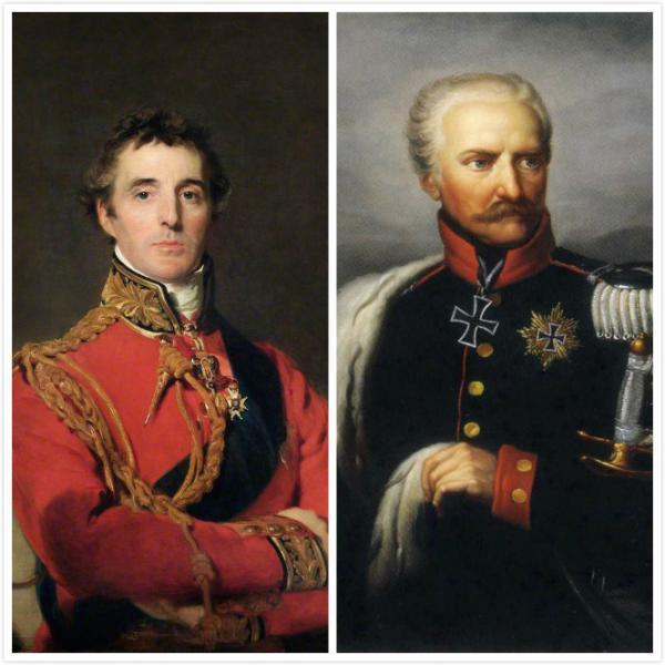 滑铁卢战场上反法联军统帅英国威灵顿公爵和普鲁士布吕歇尔元帅.