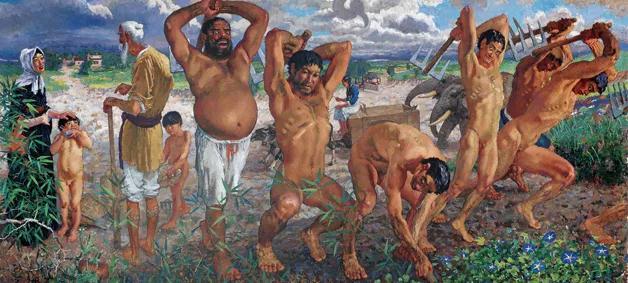 徐悲鸿《愚公移山》,布面油画,213cm×462cm,1940,徐悲鸿纪念馆藏