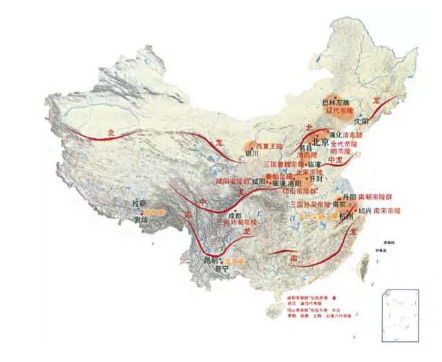 中国帝王陵分布图:从中国的地理形势上看,每隔8o就有一条大的纬向构造