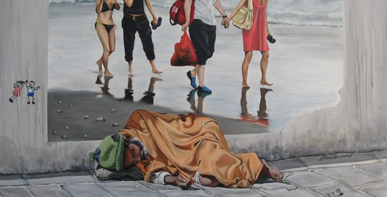 因为贫富差距和贪污腐败导致对社会正义的诉求。图为意大利画家罗莎·宝瑞拉作品《干扰》
