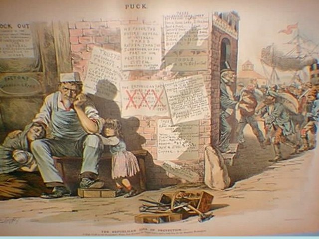 19世纪80年代漫画描写移民抢夺美国人工作