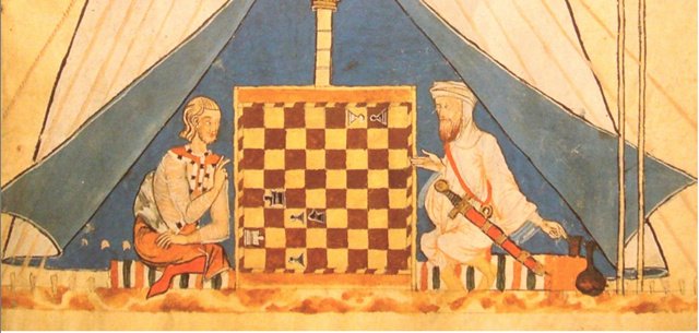 和睦共处的图景――一个基督徒与一个穆斯林下象棋,穆斯林将象棋游戏引入西班牙和欧洲其他地方 西班牙海鲜饭是阿拉伯人的贡献