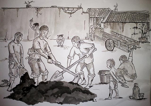 做煤球的现场,林宝生绘 做煤球的现场,林宝生绘